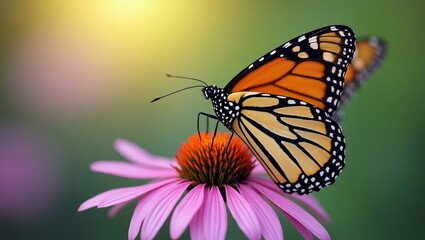Monarch Butterfly on Pink Coneflower in Nature's Vibrant Palette