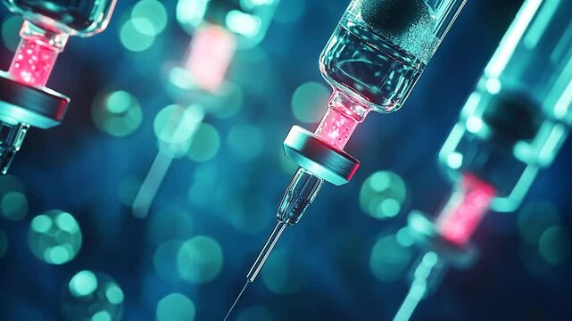 Medical Innovation: Close-Up of Hypodermic Syringes with Innovative Glowing Treatment