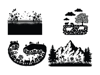 Spring Landscape Silhouette &ndash; Nature Scenery Vector