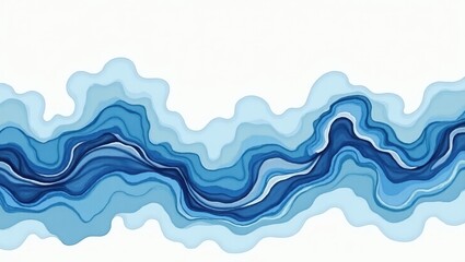 Abstract Blue Wave Design Layered Papercut Style Water Texture Ocean Current Background Illustration