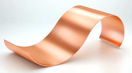 Copper sheet curving on white, illustrating metalworking, design element, and industrial potential