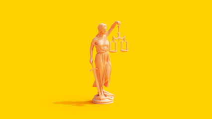 Vivid Yellow Peach Skin Tone Justice Statue 3D Illustration
