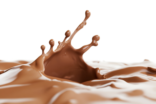 a chocolate splash on a white surface cutout image and isolated on transparent background 