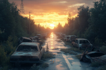 portrait of an old car parked on the side of the road