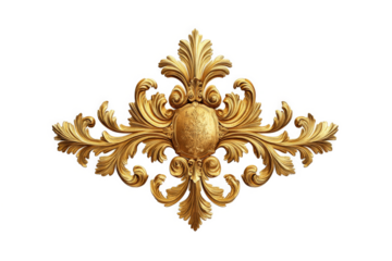 a gold and white wall hanging with a decorative design cutout image and isolated on transparent background 