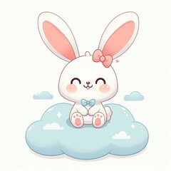 Obraz premium Kawaii Bunny with a Striped Egg
