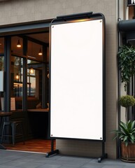 Empty Outdoor Advertising Board Outside a Trendy Cafe