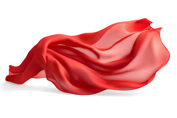 red silk fabric on white background cutout image and isolated on transparent background 