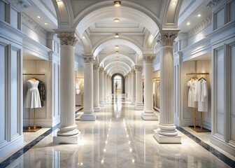 Obraz premium Elegant White Marble Corridor Architecture, 3D Rendered Pillars, Interior Design Stock Photo