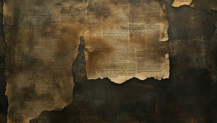 Aged, charred newspaper fragments