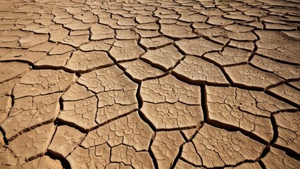 Dry cracked earth showing the effects of drought and climate change in an arid landscape.