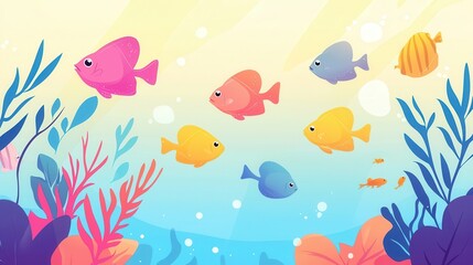 Obraz premium Colorful Fish Swimming in Vibrant Underwater Scene