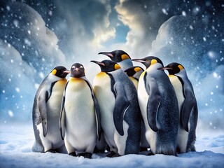 Obraz premium Emperor Penguins Huddle Blizzard Survival Antarctic Wildlife Winter