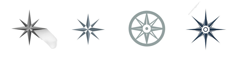 Obraz premium Icon set depicting star shapes, a wheel and white stroke on a white background isolated on white or transparent