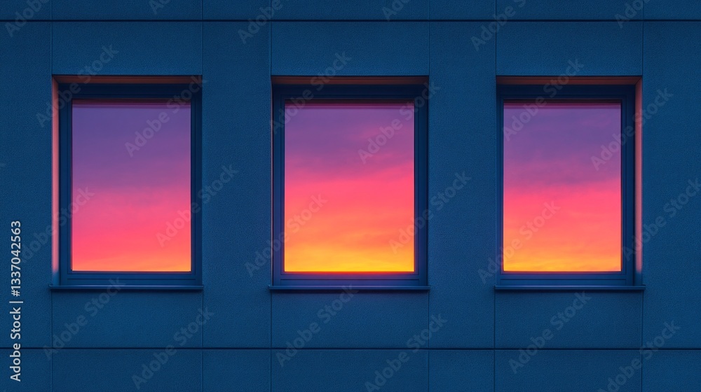 Aufkleber windows of an office building glow with vibrant colors as dusk sets in, showcasing a stunning gradie