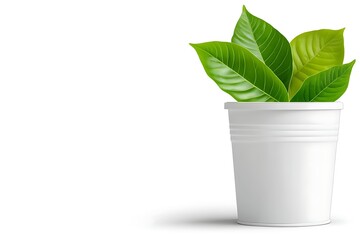 Fototapeta premium Compost bin and leaf in green color, white background and outline, no shadows, text.