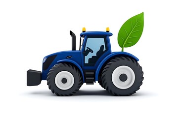 Obraz premium Tractor and leaf in blue-grey color on white background, white outline, no shadows, text.