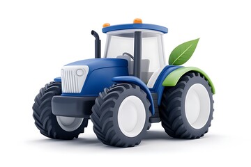 Obraz premium Tractor and leaf in blue-grey color on white background, white outline, no shadows, text.