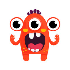 Funny Three-Eyed Coral Monster – Vector Illustration. A cute and playful cartoon-style illustration of a funny three-eyed monster in a coral color. This adorable vector character is perfect for childr