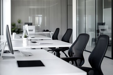 Modern Empty Home Office Room Interior With Blank Wall, Computer, Table, Bookshelf Mockup Frame -Ai