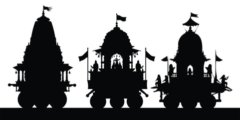 Fototapeta premium Happy Rath Yatra festival, Jagannath rath collection set of silhouette vector art illustration with white background .