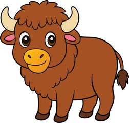 Cute Bison Cartoon Vector Illustration.