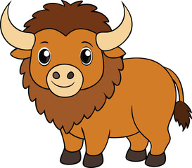 Cute Bison Cartoon Vector Illustration.