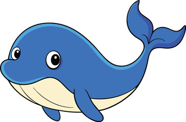 Cute Blue Whale Cartoon Vector Illustration