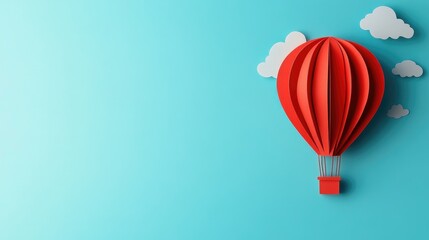 Naklejka premium A paper-cutout animation of a hot air balloon floating across the sky