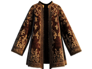 Close up of a brown and gold ornate robe against a Transparent Background