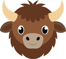 Cute Buffalo Head Vector Illustration 