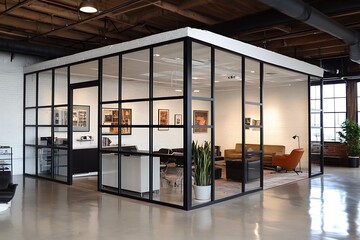 Modern Empty Home Office Room Interior With Blank Wall, Computer, Table, Bookshelf Mockup Frame -Ai