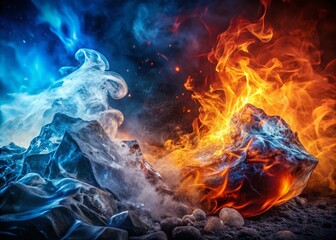 Fototapeta premium Fiery Ice Clash: Duality of Nature's Extreme Forces - Stock Photo