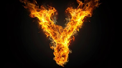 Fiery Letter Y Ablaze on Black Background - Stock Photo