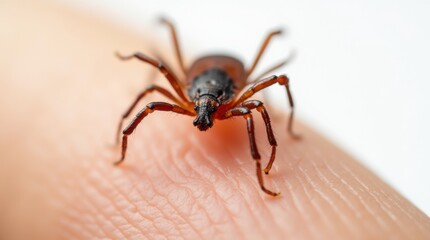 Fototapeta premium Close-up of a tick embedded in human skin, realistic detail