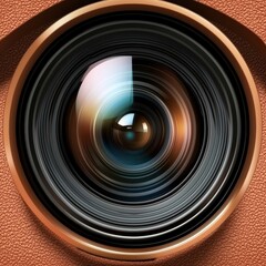 Detailed Close up of a Camera Lens with Brown Frame