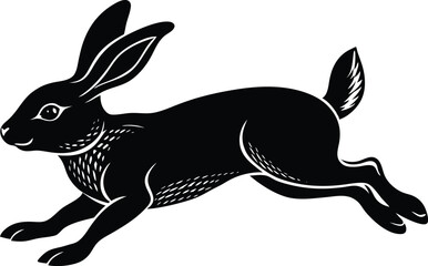 vector illustration of a bunny, rabbit silhouette vector illustration, rabbit silhouette vector, black silhouette of a rabbit, silhouette of a rabbit, jumping rabbit silhouette in solid black on white