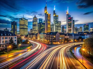 Fototapeta premium Frankfurt Skyline Night Long Exposure, Financial District, Germany