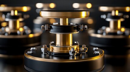 Gold and Black Industrial Components Close up of Circular Metallic Parts