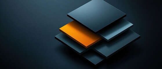 Abstract layered squares, dark background, orange accent
