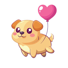 A cute brown teddy bear cartoon vector illustration with a heart balloon, smiling happily