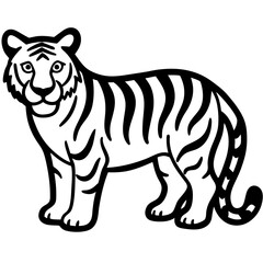 Obraz premium Isolated vector cartoon tiger, a wild striped mammal with black fur