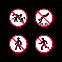 Prohibited signs, forbidden round stickers set, vector icons