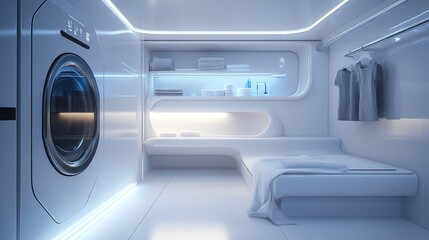 Obraz premium Futuristic Minimalist Bedroom Design: A Vision of Tomorrow's Living Spaces