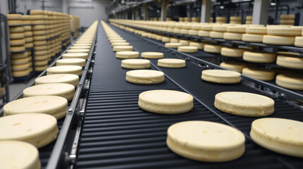 Obraz premium Parmesan cheese production in factory