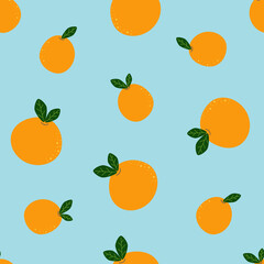 Cartoon orange fruit seamless vector background. Summer or spring seasonal farming fruit for fabric, textile, card, wrapping, stationary, and phone cases.