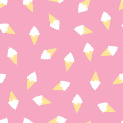Colorful ice-cream cone cartoon vector pattern in a summer theme. Ice cream in a waffle cone. Dessert sweet food for fabric, wrapping, textile, card, stationary, and phone cases.