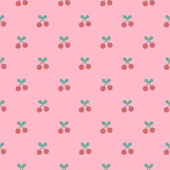 Cute red cherry seamless vector pattern. Doodle pink and red cherries fruit vector for wallpaper, textile, fashion, background, stationary, wrapping, card, and phone cases.