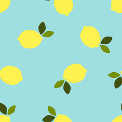 Cartoon yellow lemon fruit and green leaves vector seamless pattern. Summer fruit vector for fabric, wrapping, textile, card, stationary, and phone cases.