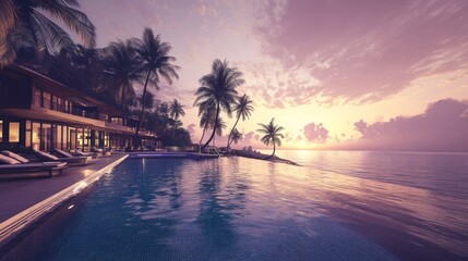 Luxury Tropical Resort with Infinity Pool at Sunset: A Paradise Getaway